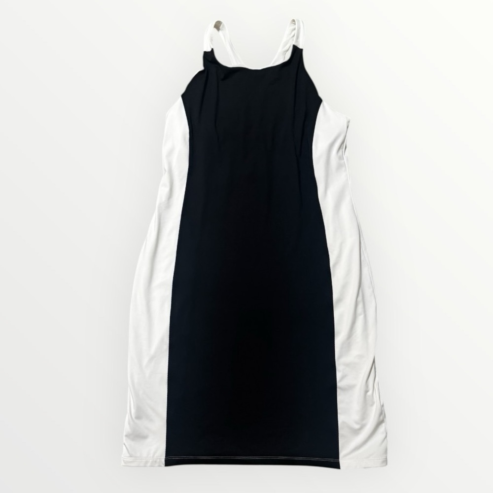 ATHLETA Caspian Black White Color Block Racerback Dress LT L Tall Athletic Bra - Picture 2 of 6